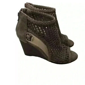 Fergalicious by Fergie Ladies Size 7 Taupe Laser Cut Open Toed Wedge Sandals